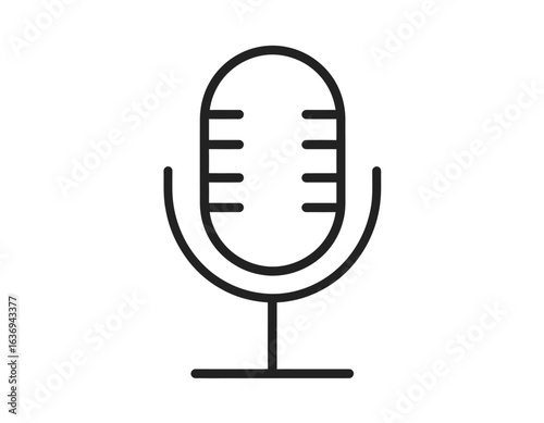 Microphone icon in a simple black line art style. A classic vintage mic symbol for audio recording, broadcasting, or podcasting. Vector illustration.