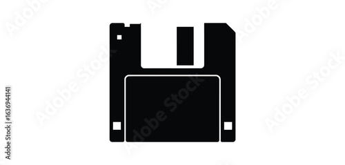 Iconic black and white silhouette of a vintage floppy disk