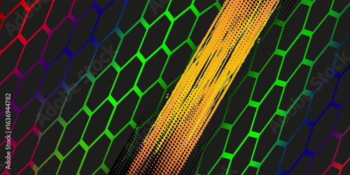 Abstract dark hexagon pattern on red neon background technology style. Modern futuristic geometric shape web banner design. You can use for cover template, poster, flyer, print ad. Vector 