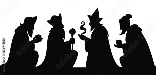 Silhouette of the three wise men on a white background
