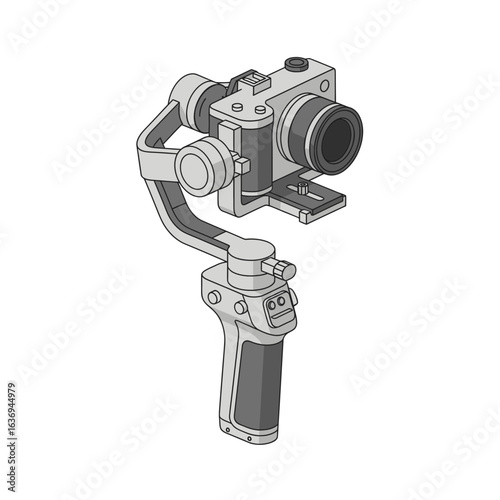 Camera mounted on a stabilizing gimbal device.