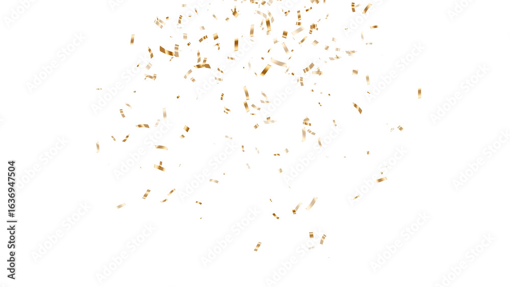 Fototapeta premium gold metallic confetti top falling isolated on transparent background, png golden birthday party and anniversary celebration overlay social media design element 