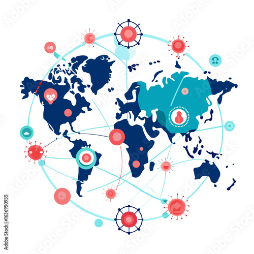 Global Epidemic Outbreak Map with Digital Virus Data Streams Vector