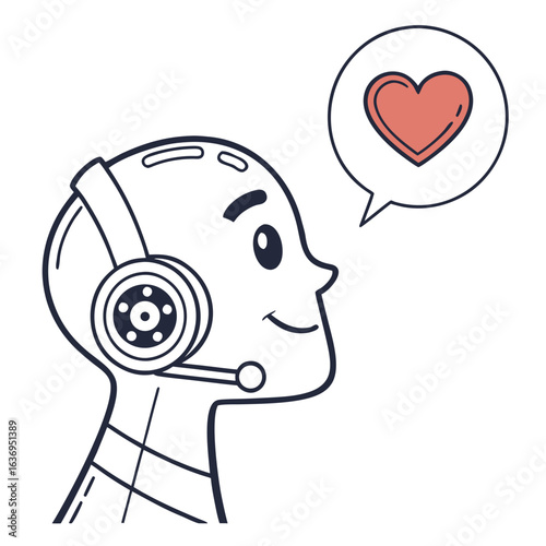 Illustration of a customer service representative wearing a headset with a heart in a speech bubble above on transparent background