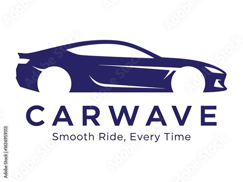 Car Silhouette and Branding: A sleek, blue car silhouette with a minimalist design is coupled with the tagline “Smooth Ride, Every Time,” symbolizing reliability and effortless driving experiences.
