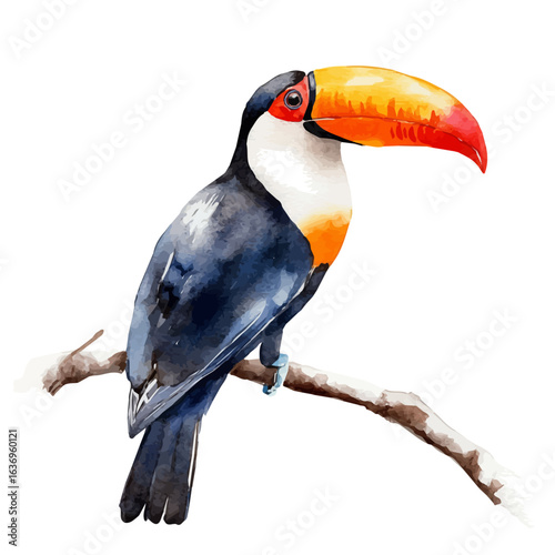 watercolor of Toucan, vector, isolated on a white background.