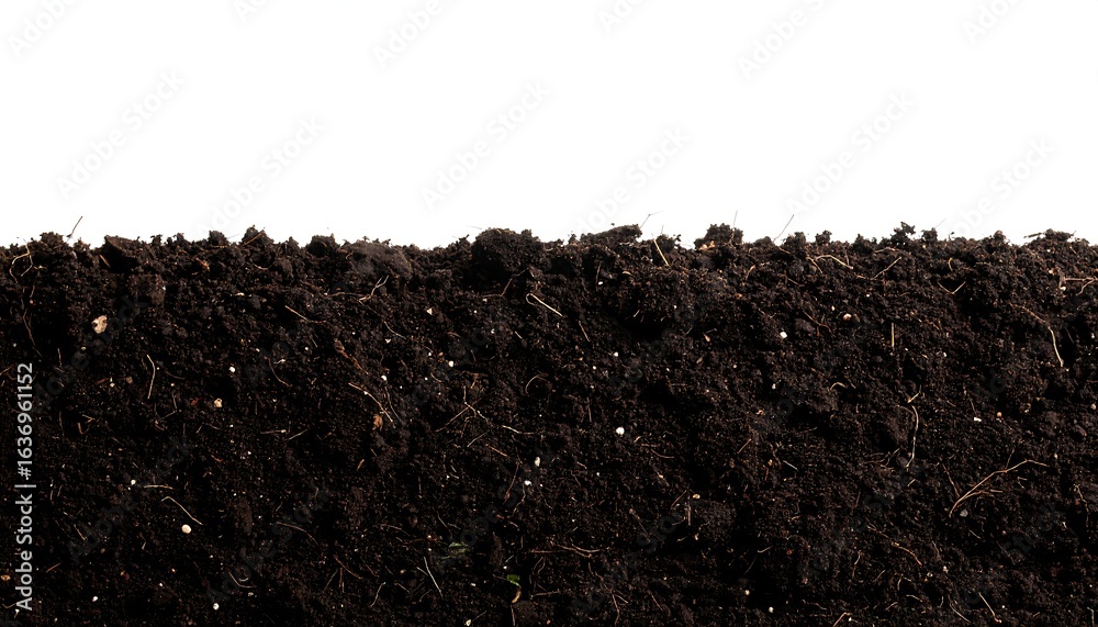 Fototapeta premium Dark soil pile against white background