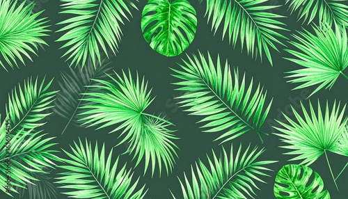 Vibrant green tropical leaves pattern