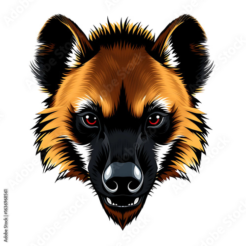 Isolated hyena head logo, multiple colors make it more visible and attractive, close-up, white background