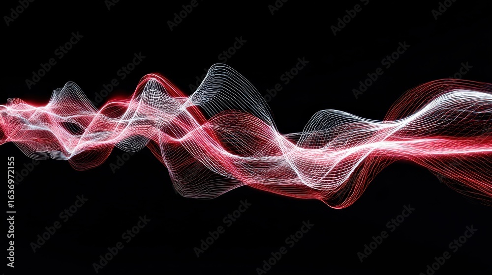 Fototapeta premium Abstract Dynamic Waves of Red and White Flowing Gracefully Against a Black Background