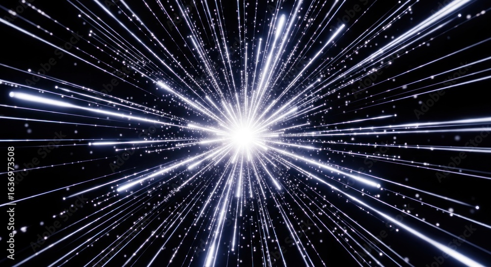 Obraz premium Exploding central white light, beams radiating outwards, starlight or motion