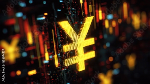 Bright digital representation of yen symbol showcasing modern technology in finance and economy