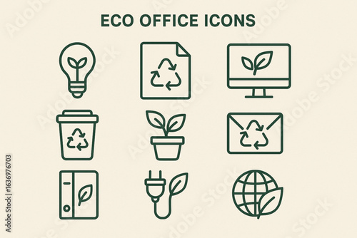 Eco Office Essentials Flat Vector Icons