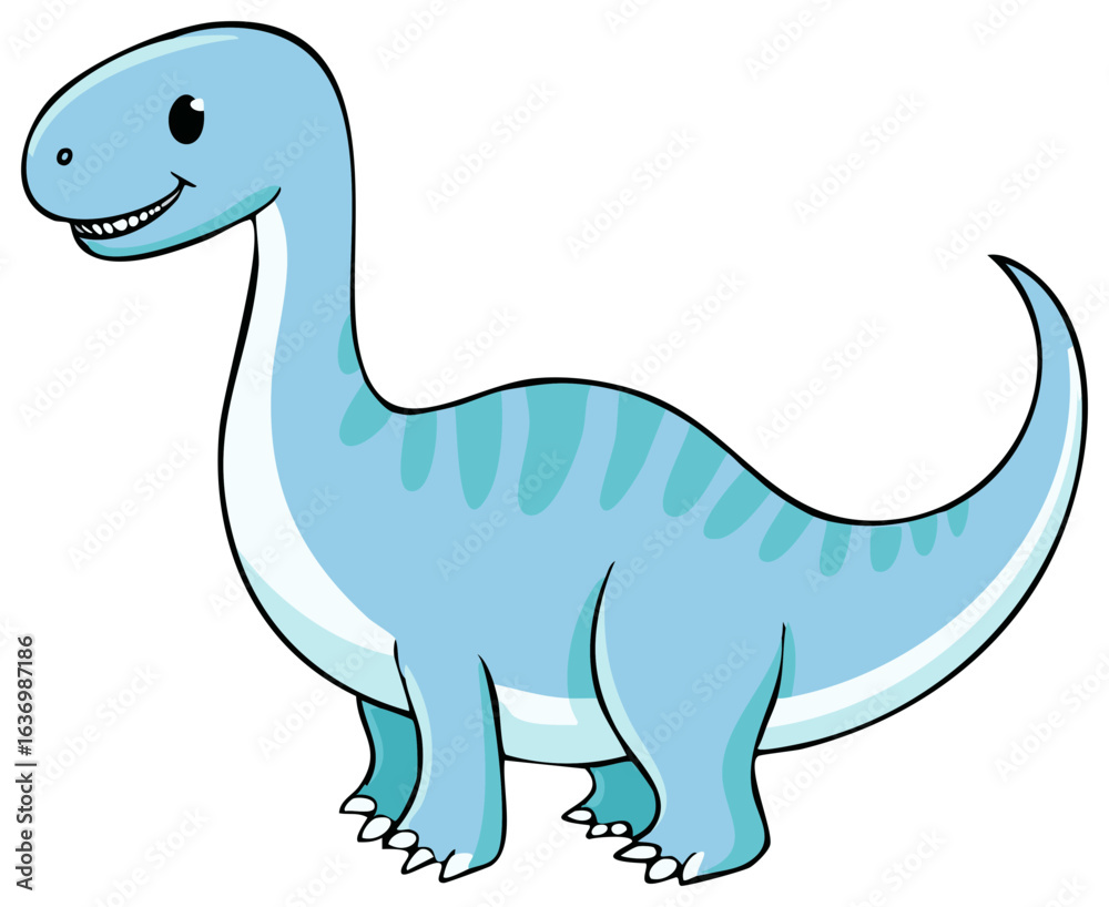 Naklejka premium Friendly cartoon illustration of a light blue Brontosaurus dinosaur