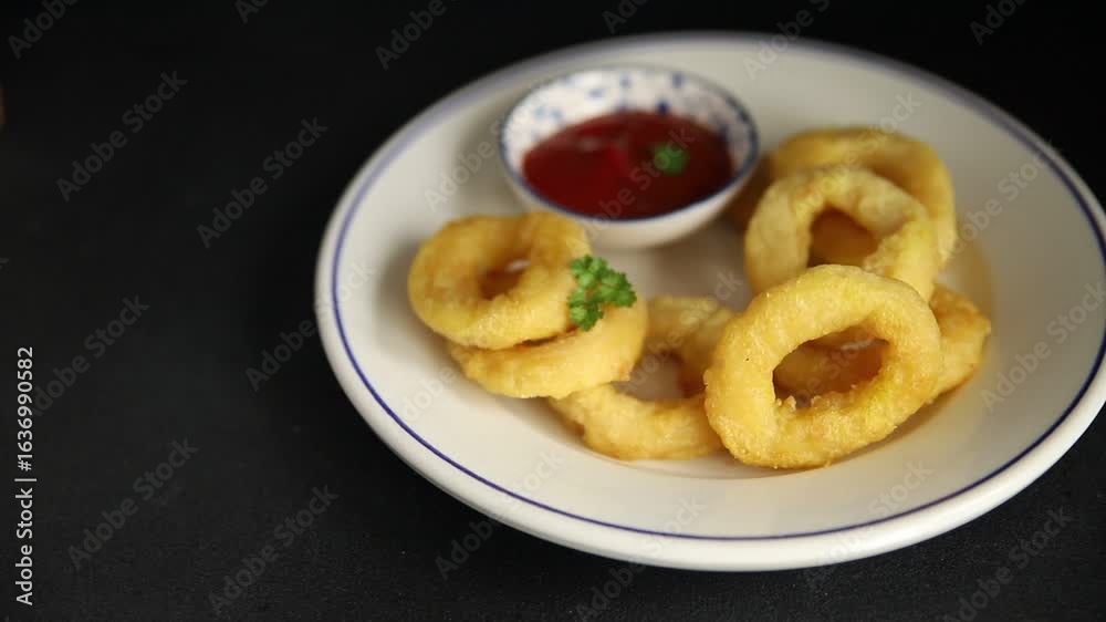 Colmar rings fried food fries fast food crispy appetizer fresh delicious gourmet food background on the table rustic food top view copy space Colmar rings fried food fries fast food crispy appetizer fresh delicious gourmet food background on the table rustic food top view copy space