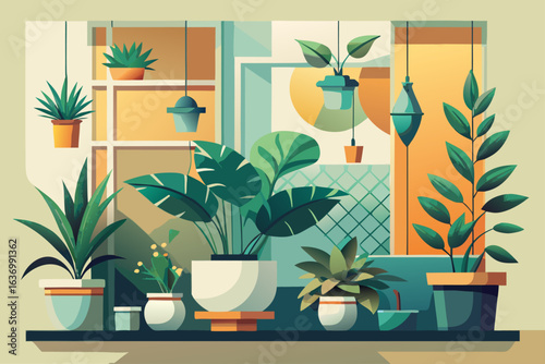 Collection of Potted Houseplants in a Modern Interior