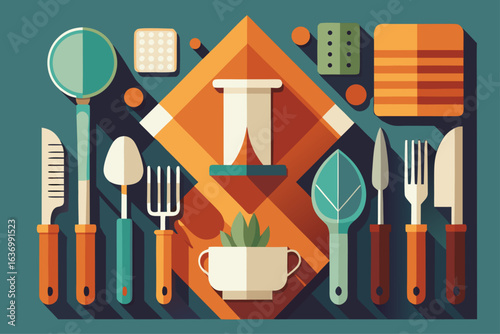 Flat Design Kitchen Utensils and Food Elements