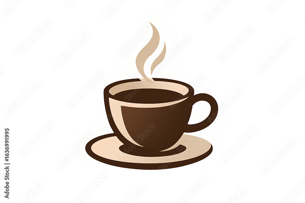 Fototapeta premium Vector icon of a hot cup of coffee with steam and brown beans