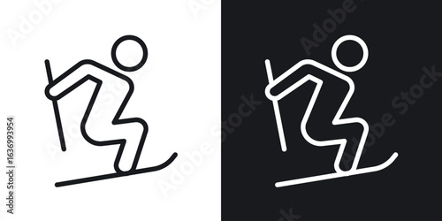 Skiing vector icon. Design graphic in outline style illustration.