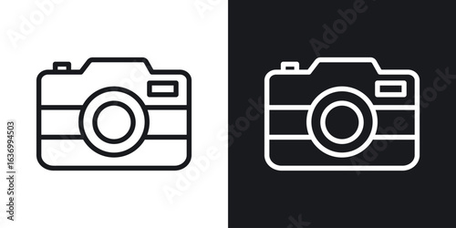 Retro camera vector icon. Design graphic in outline style illustration.