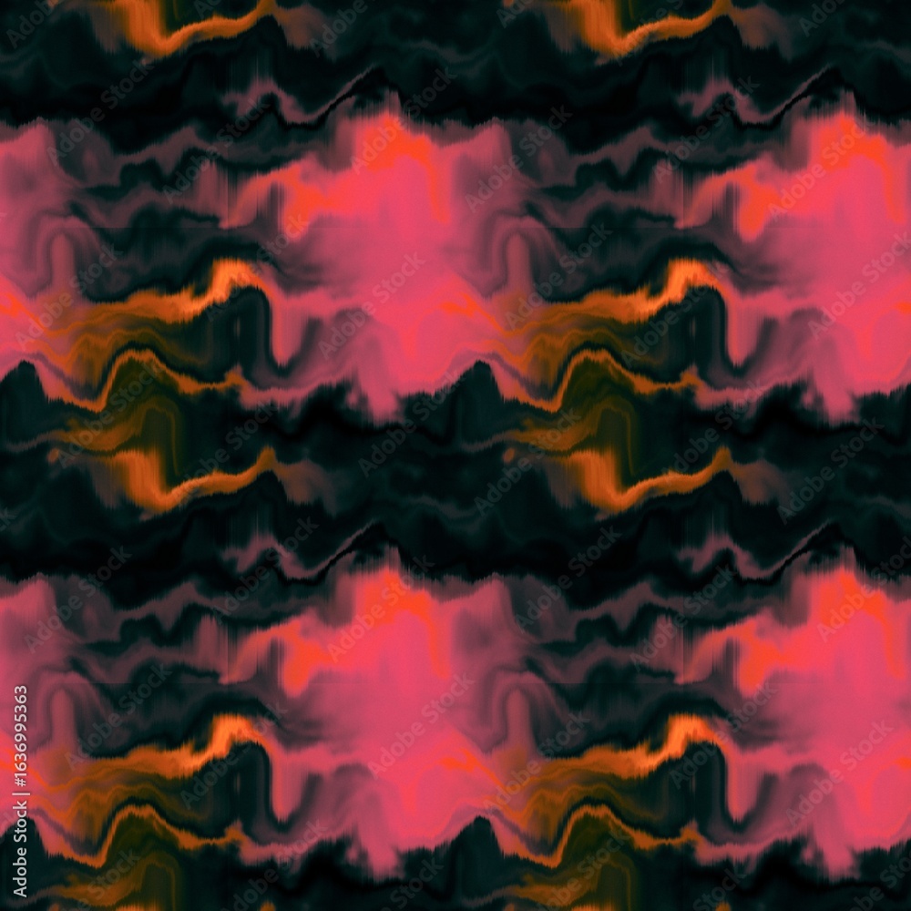 Fototapeta premium Moody ombre blur tie dye effect seamless pattern. Wavy liquid paint flow background in bold hippy style. Striped textur for continuous design.