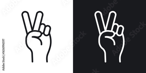 Hand peace vector icon. Design graphic in outline style illustration.