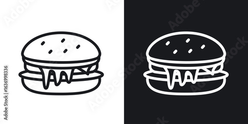 Cheese burger vector icon. Design graphic in outline style illustration.