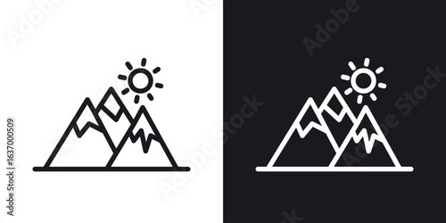 Mountain vector icon. Design graphic in outline style illustration.