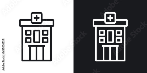 Hospital vector icon. Design graphic in outline style illustration.