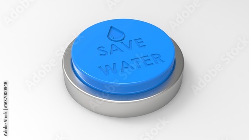 Save Water Button – Blue Environmental Concept Symbol for Water Conservation and Sustainability. Stock İmage.