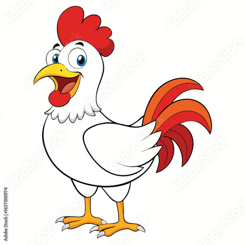Funny cartoon rooster isolated on white background