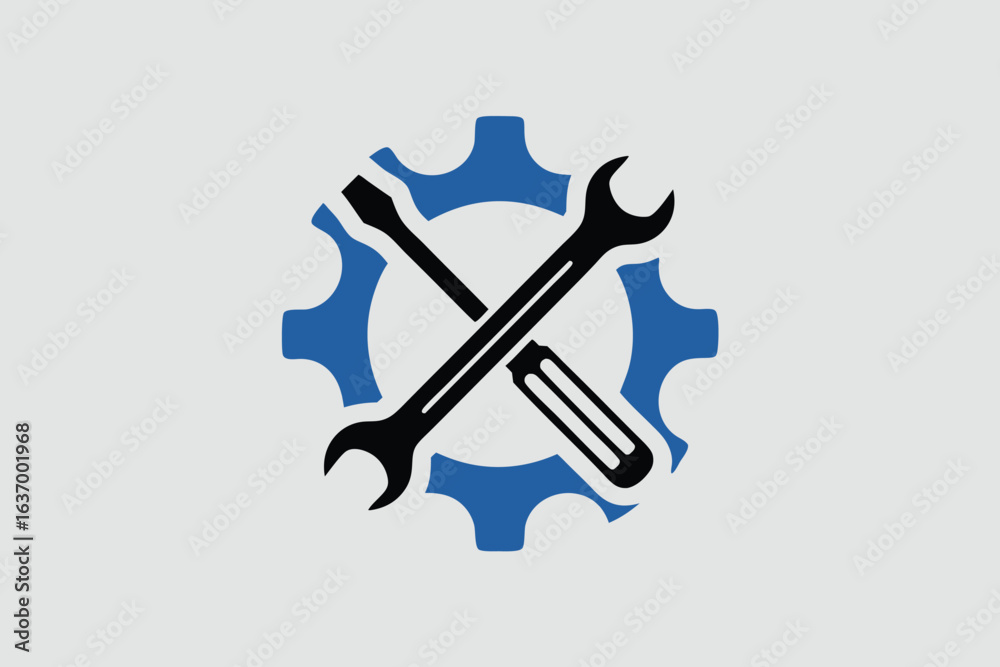 Fototapeta premium Tool icon vector set. Maintenance tools with wrench, gear, spanner, hammer and screwdriver symbol illustration for fix and repair concept.