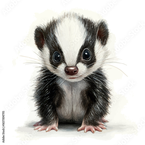 Pet Skunk, watercolor drawing vector, isolated on a white background.