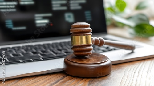 Gavel on Laptop- Cyber Law, Online Justice, Digital Courtroom Concept