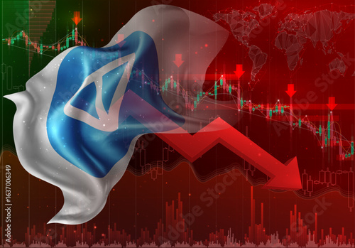 Ton, vector 3d flag financial exchange trend down
