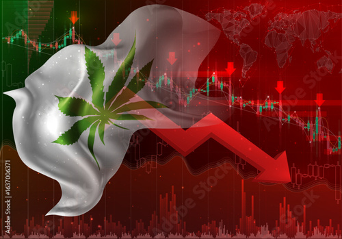 Сannabis, vector 3d flag financial exchange trend down