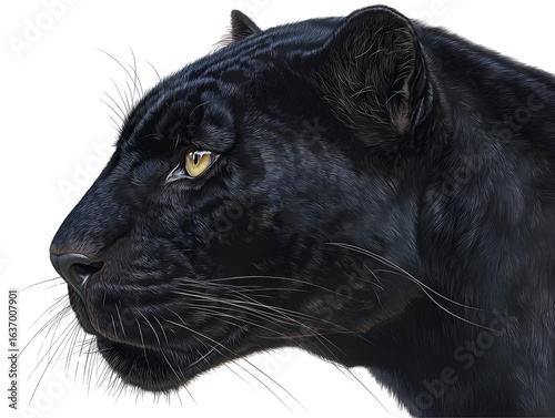  Side view black panther head isolated on transparent background