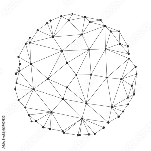 Abstract geometric sphere formed by connected lines and dots, dense outer network with sparse inner structure, ideal for technology, science, or data concepts vector illustration