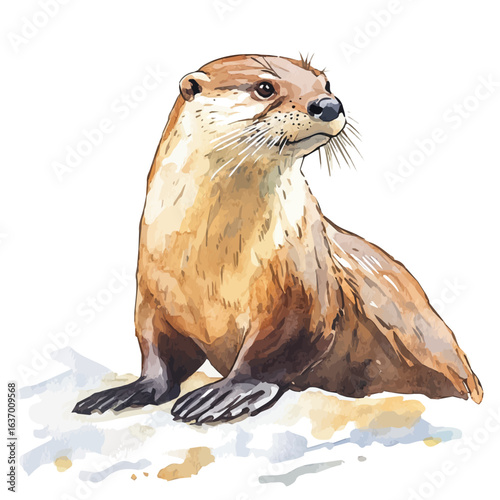 watercolor vector of Otter, isolated on a white background.