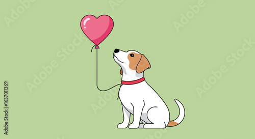 A Loyal Companion With A Heart Shaped Balloon Enjoying A Beautiful Day Outdoors Full Of Love And Friendship
