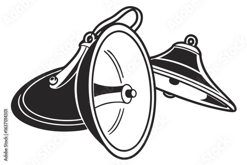 Illustration of a pair of finger cymbals with intricate details and clear outlines on white backdrop created with generated ai