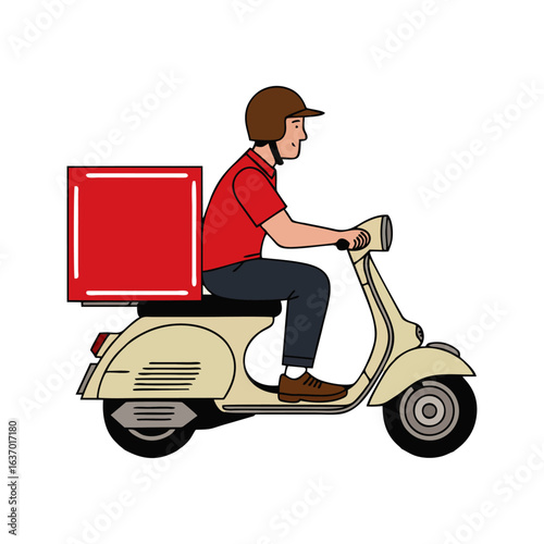 Speedy courier on a vintage scooter transporting a large package, representing fast, reliable, and efficient urban delivery service
