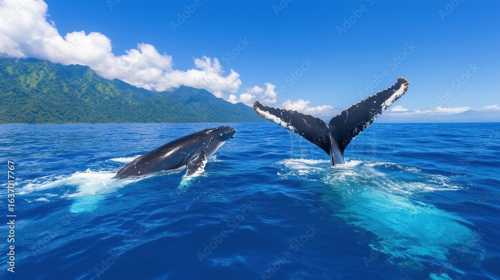 Fototapeta premium Humpback Whale Mother and Calf