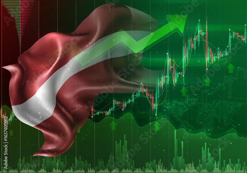 Latvia, vector 3d flag financial exchange trend up