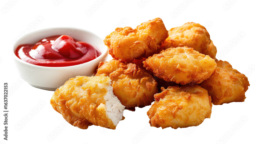 Crispy fried chicken nuggets, served with ketchup Crispy fried chicken nuggets, served with ketchup