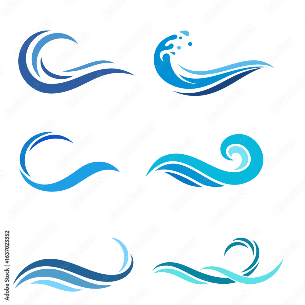 Obraz premium Blue Ocean Wave Symbol Vector Illustration