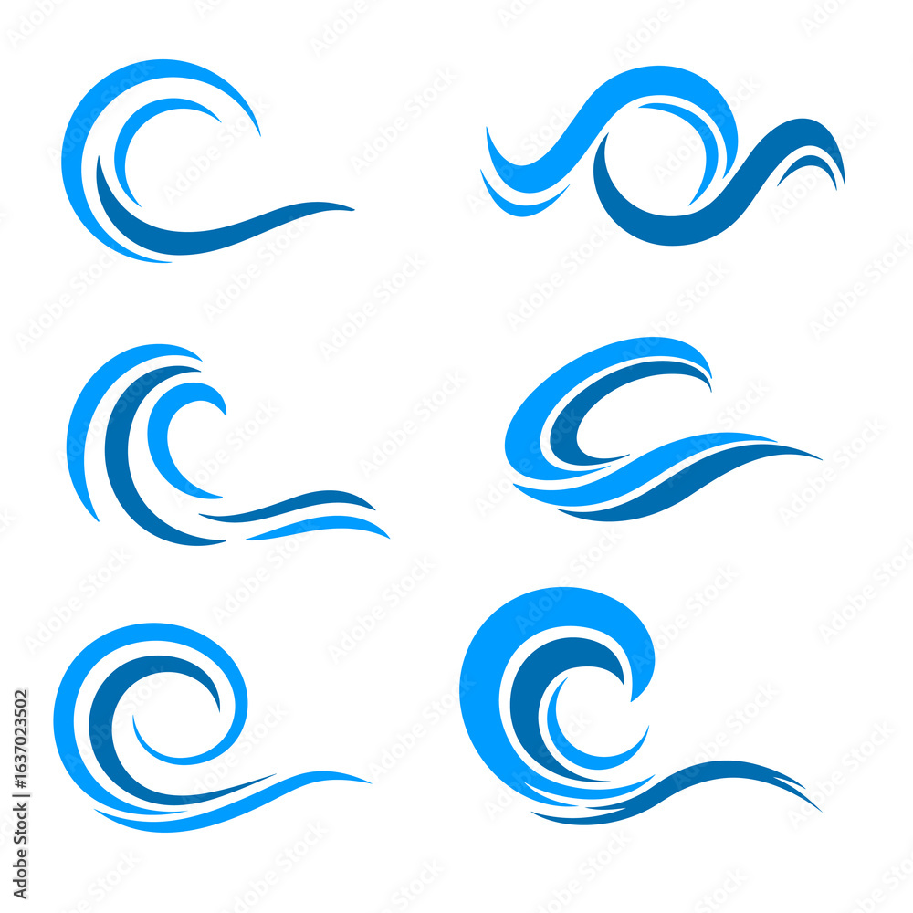 Fototapeta premium Blue Water Wave Icon Vector Design