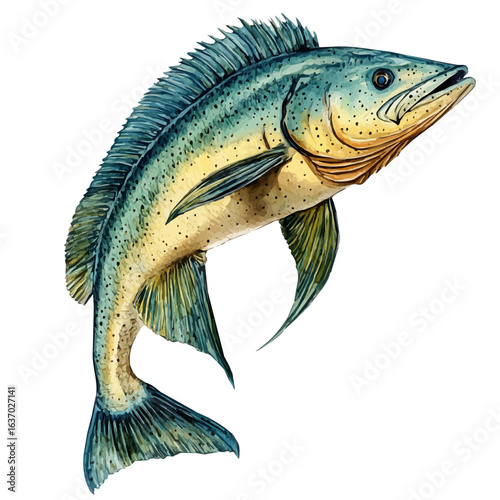 watercolor of Mahi-mahi, vector, isolated on a white background.