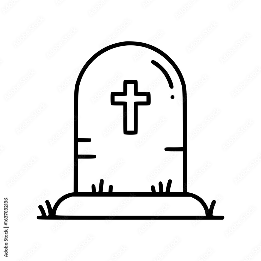 Fototapeta premium Tombstone with cross on grass background representing Halloween icon