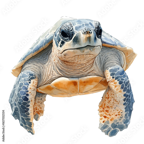 watercolor of Leatherback Turtle, vector, isolated on a white background.
